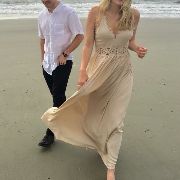 Lulus Beige Lace Gown - Picture 1 of 8